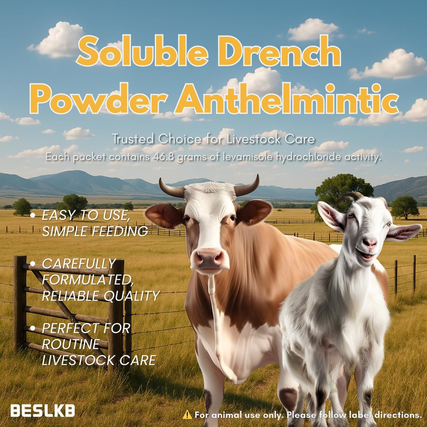 Soluble Drench Powder, Levamisole Hydrochloride, Dewormer for Sheep and Cattle