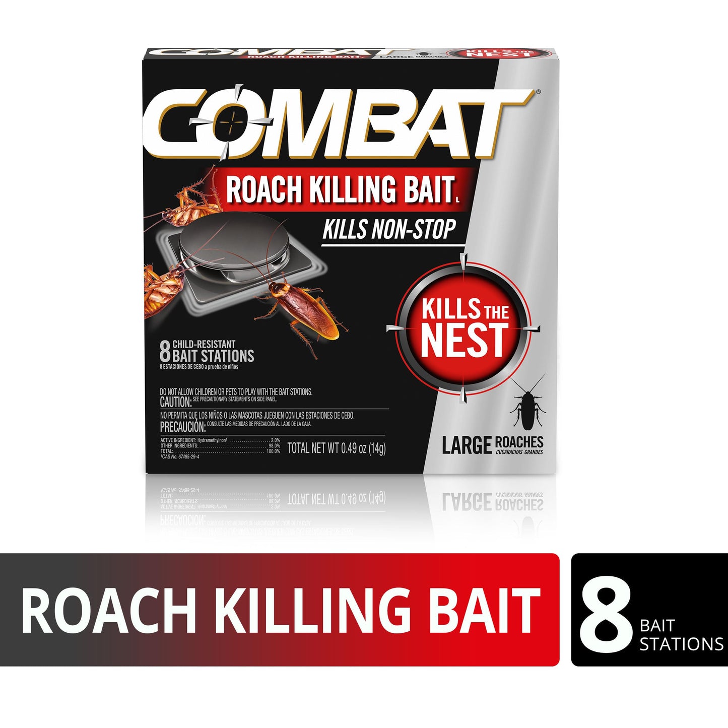 Combat Roach Killing Bait, Roach Bait Station For Large Roaches, Kills The Nest, Child-Resistant, 8 Count,Insects