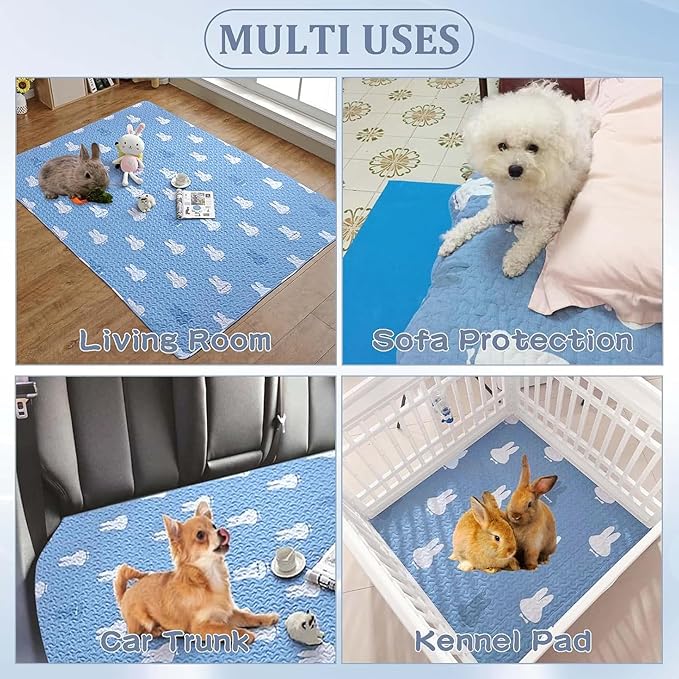 kathson Rabbit Cage Liners Washable Super Absorbent Sleep Pad Bed for Guinea Pig Small Animals Reusable Fleece Bedding Anti-Slip Mats for Bunny Hedgehog Kitten Chinchilla (27.5 x 59inch)