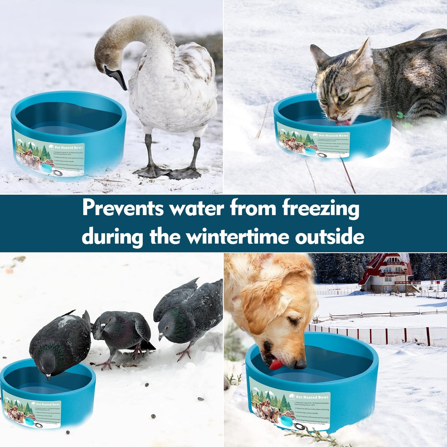 Heated Water Bowl for Dog & Cat, Outdoor Heated Dog Bowl Provides Drinkable Water & Food in Winter, Heated Pet Bowl for Outside, Smart Thermal-Dish for Rabbit, Chicken, Duck, Squirrel (98 OZ)