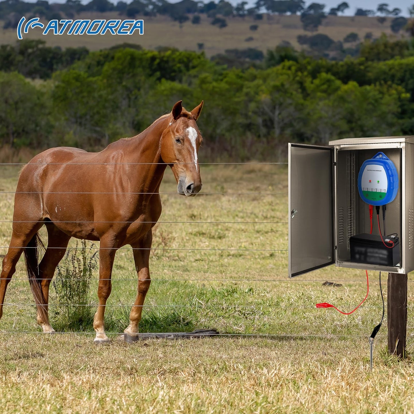 ATMOREA Electric Fence Charger - Multi-Powered, 8 kV, 0.5 Joules Output Energizer, Ideal for Livestock, Pet, Poultry, Gardens, Orchards Protection - Up to 5-Mile Range
