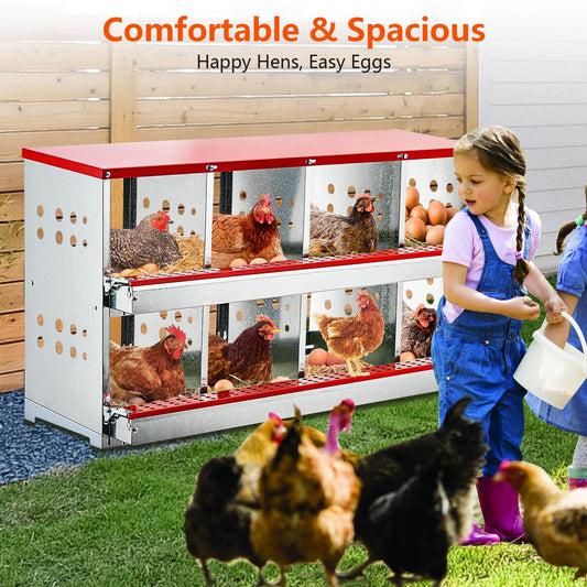 Nesting Boxes for Chickens, 8 Compartment Roll Out Away Chicken Nesting Boxes for Laying Eggs, Nesting Gift Boxes for Hens Duck Poultry, Metal Heavy Duty Chicken Coop with Perch