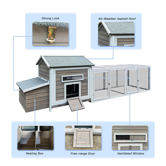 YOPTO 118＂ Large Wooden Chicken Coop Walk-in Poultry Cage with Free-Range Doors, Nesting Box,Leakproof Pull-on Tray,Outdoor Hen House Poultry Cage,for Yard Farm
