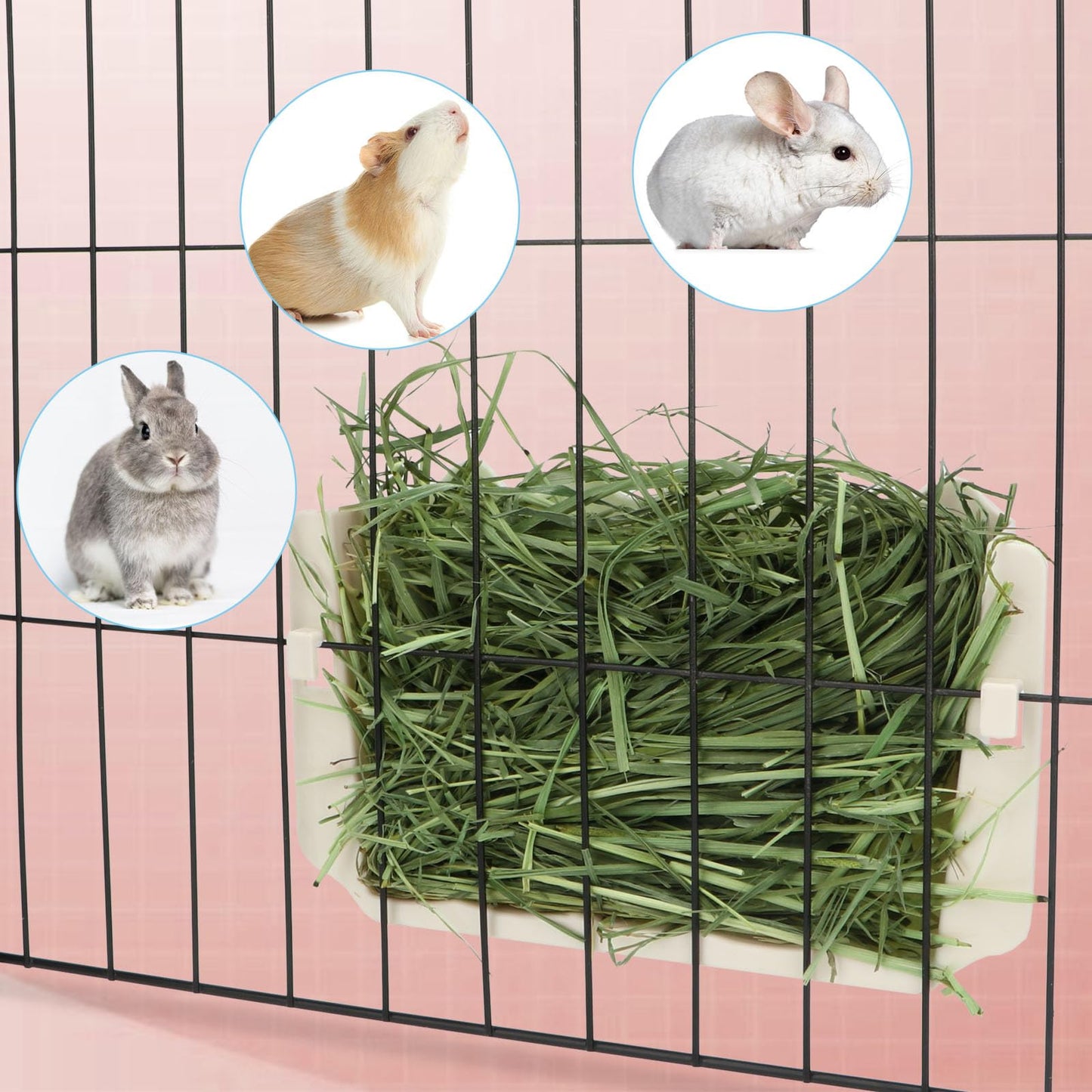 Hypeety Rabbit Hay Feeder Guinea Pig Hay Holder Plastic Automatic Hay Rack Cage Accessories for Bunny Guinea Pig Chinchillas Small Animals (White)