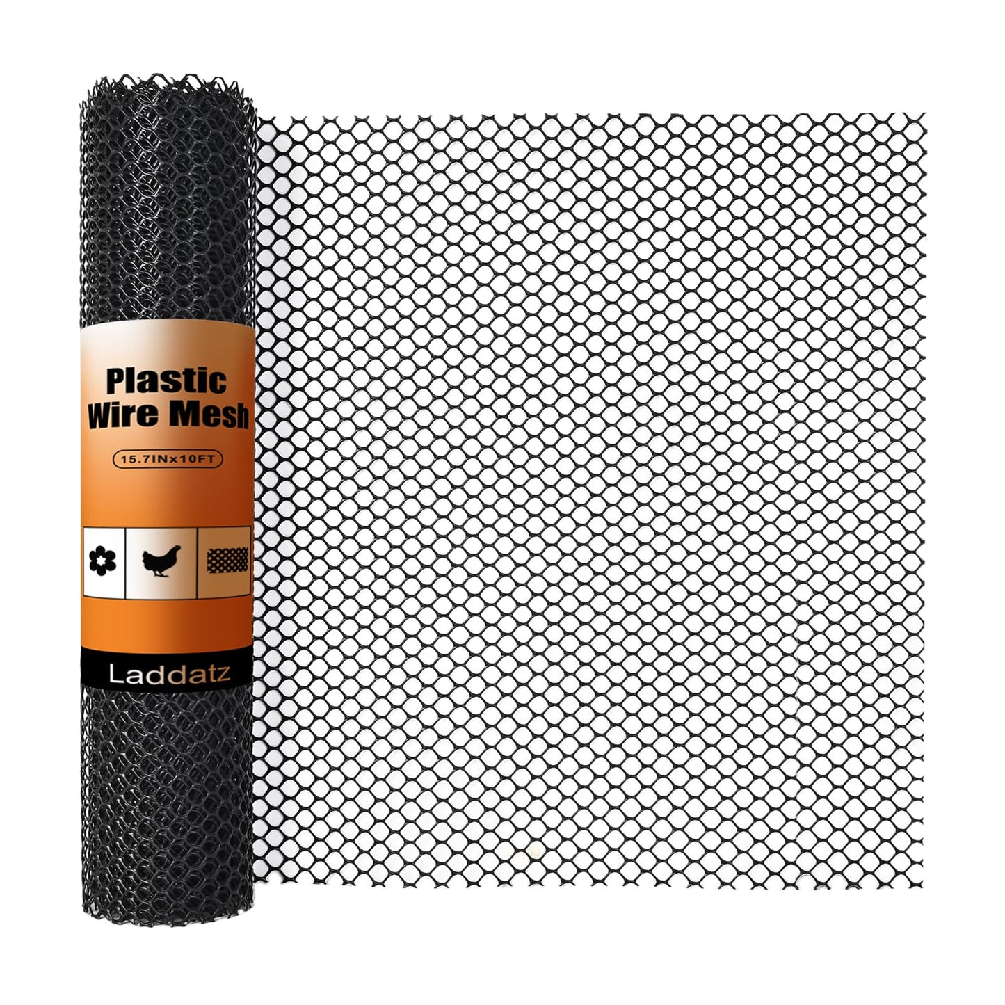 Plastic Chicken Wire Mesh - 15.7 in x 10 ft Black, Plastic Wire Mesh Fence for Dogs, Cats & Poultry - Garden Netting & Animal Barrier, Balcony Netting for Pets - Laddatz