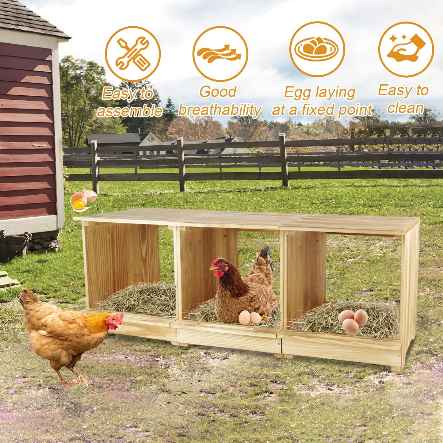 Nesting Boxes for Chickens 3 Compartments Chicken Nesting Boxes Wall Mount Nest Box for Chicken Coop Versatile Use Wood Nesting Boxes for Hens Easy to Assemble for Chickens, Hens, Ducks