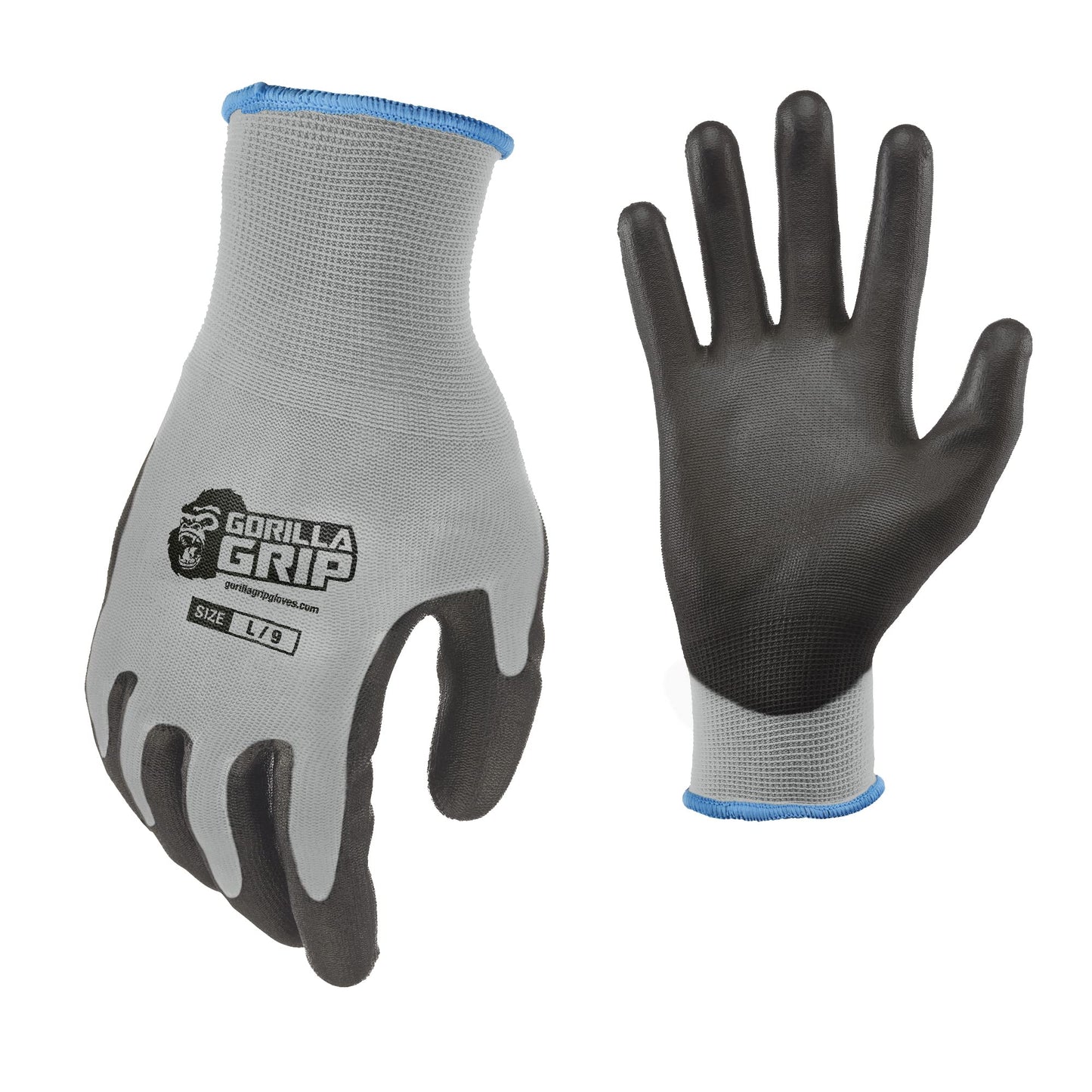 Gorilla Grip Work Gloves, Never Slip Maximum Grip All-Purpose, Gloves for Men, Superior in Wet, Dry, Oily Conditions, Polymer Palm, Large Size, 120 Pairs, Grey| 19414AM