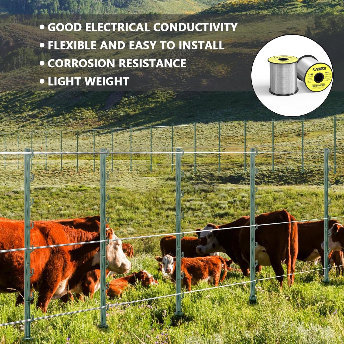Lifence 1000 ft 17 Gauge Aluminum Electric Fence Wire for Garden Fence, Electric Fence, Chicken Wire Fence,High Conductivity and Durability