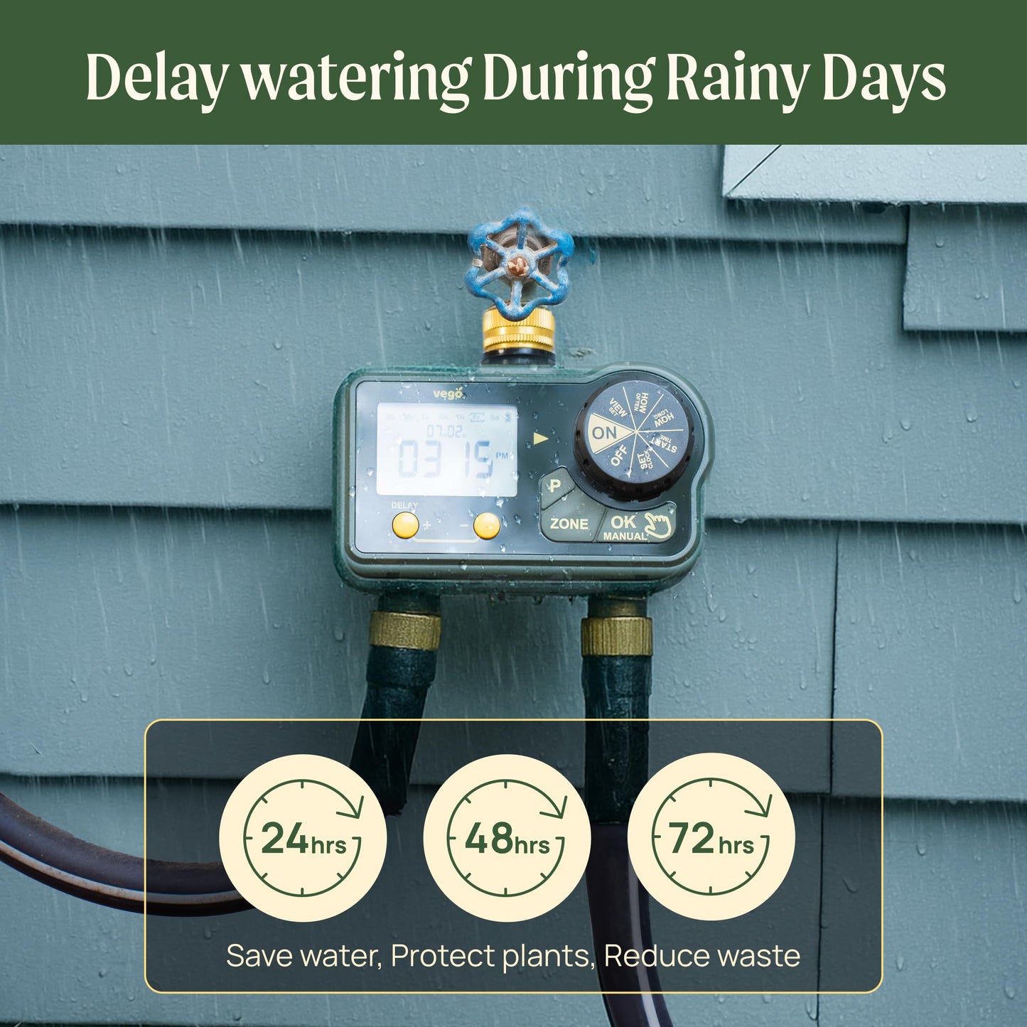 2 Zone Watering Timer with Brass Inlet & 40ft Drip Irrigation System for Raised Garden Beds