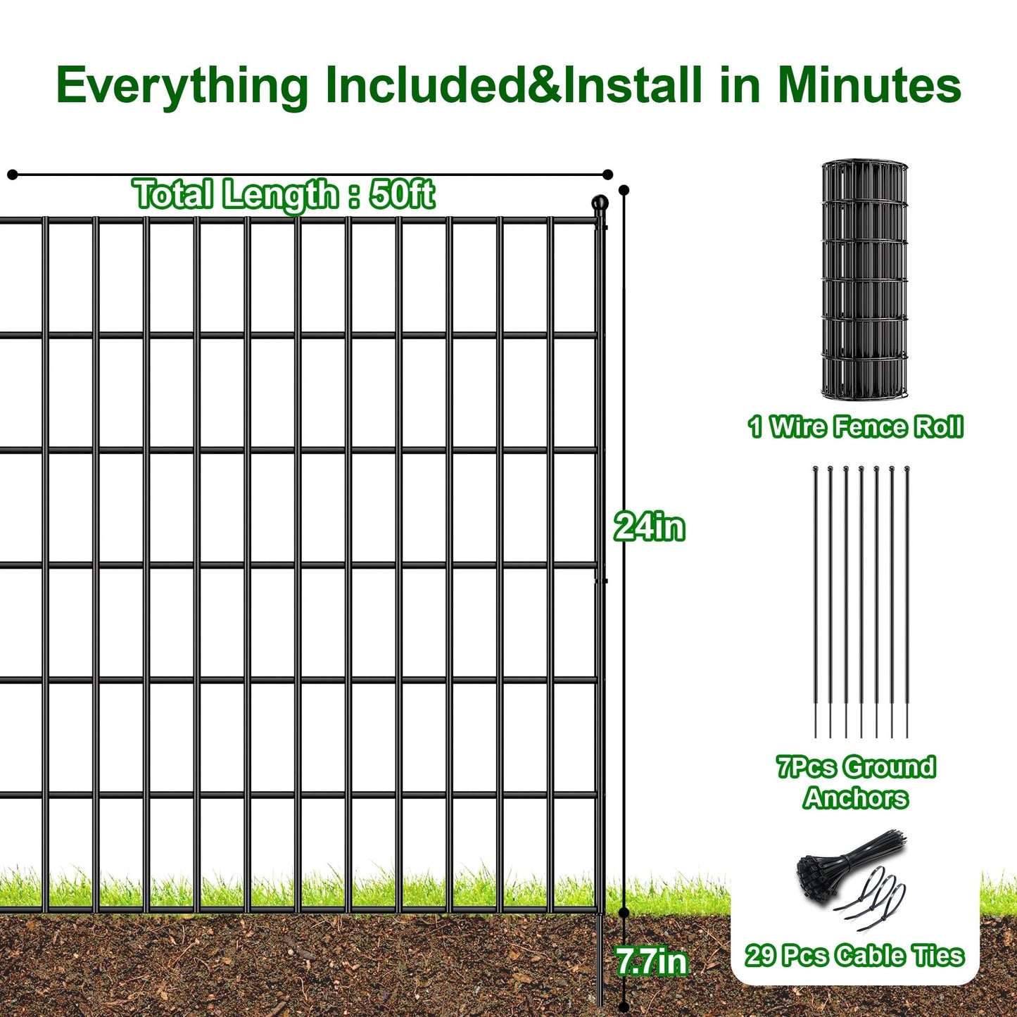 AMAGABELI GARDEN & HOME 24in(H)×50ft(L) Black Adaptive Bending Annealing Wire Mesh Welded Wire Fence for Outdoor Yard Greenhouse Plant Protection Poultry Netting