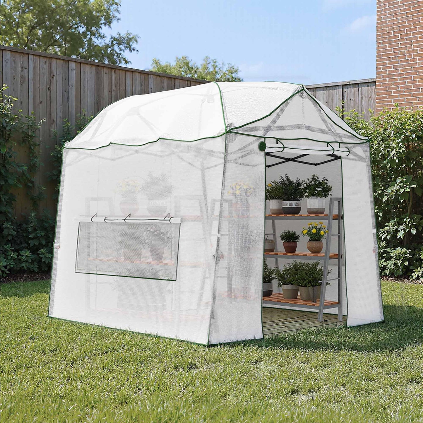 Yardsight 8.5 x 7 FT Walk-in Greenhouse, Portable Pop-up Green House 3 Adjustable Hights Heavy Duty Plant Gardening Canopy with Durable PE Cover for Indoor Outdoor (Clear and White)