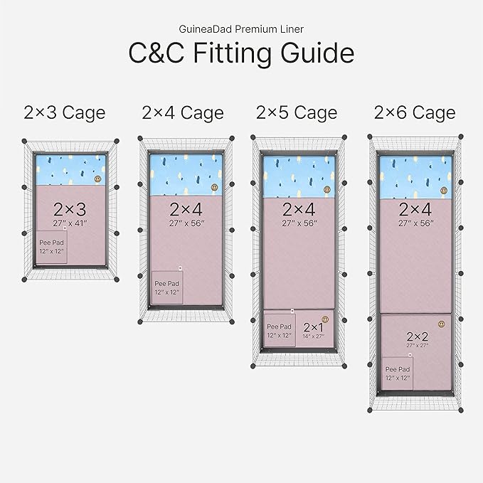 GuineaDad Premium Liner – Fleece Guinea Pig Cage Liner – Ultra-Plush Reusable Fleece Bedding with Waterproof Bottom – Extra Absorbent Liner for 2x4 C&C Cage (Cotton Candy)
