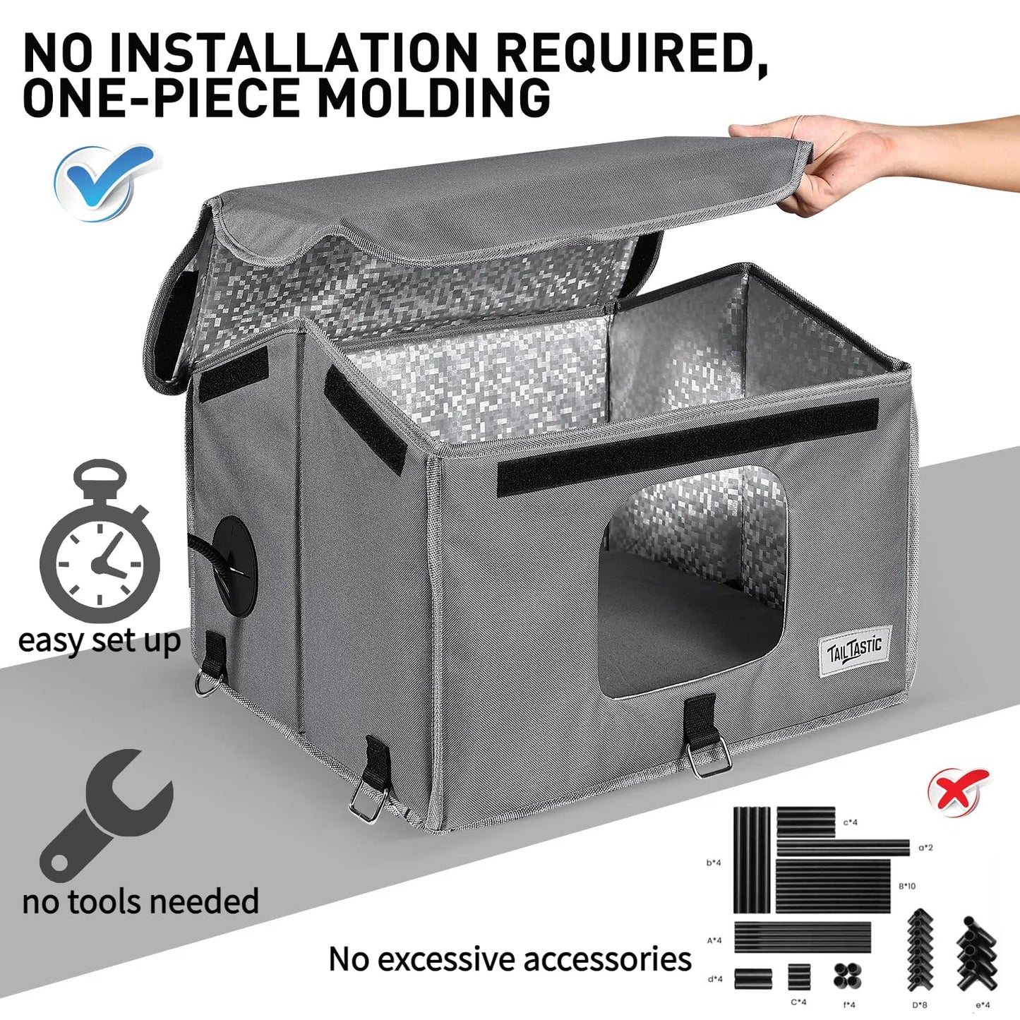 Tailtastic Heated Outdoor Cat House,Weather-Resistant Insulated Cat Shelter with Elevated Stand,Winter-Ready for Stray Cats, No Assembly Needed,17"x15"x13" (Grey)