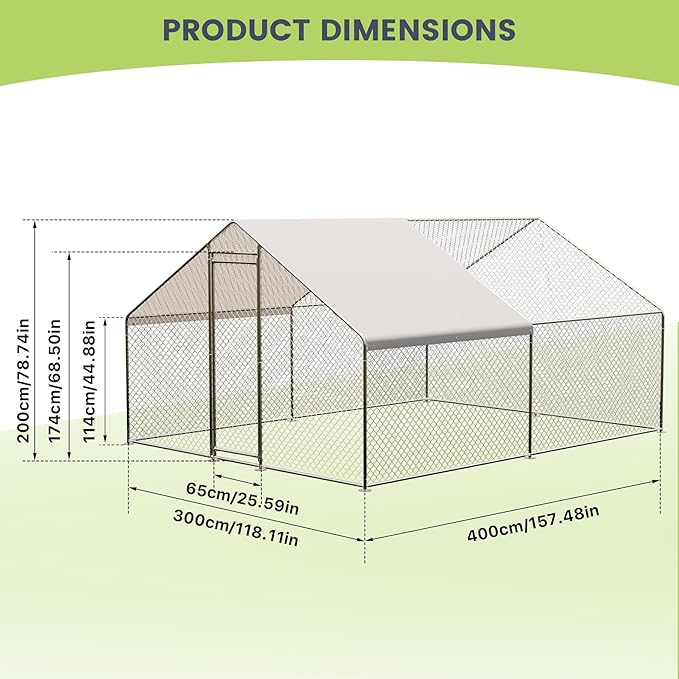 Large Metal Chicken Coop, Large Chicken Pen, Chicken Runs for Yard with Waterproof and Anti-UV Cover, Duck Rabbit House Outdoor (9.8'L x 13.1'W x 6.5'H)