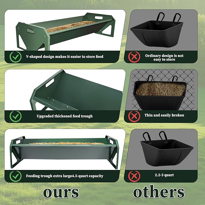 45 Inch Stainless Steel Feed Trough, Heavy Duty Goat Feeder, Livestock Feeder Large Capacity & Easy to Clean, for Calves, Goats, Sheep, Horses, Alpacas
