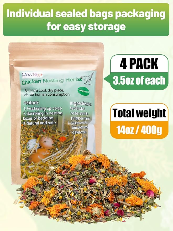 14 Oz Chicken Nesting Herbs - Natural Nesting Box Feed Herbs in 6 Dried Flower & Herbs for Freshening Bedding Chicken Coop Create Comfortable Environment