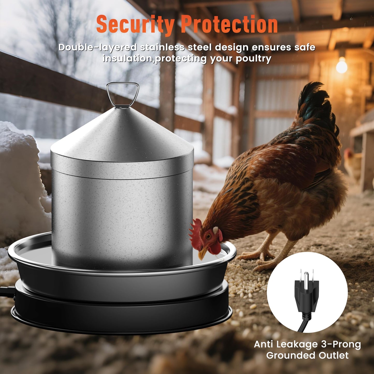 Chicken Water Heater for Winter, 110W Heated Poultry Waterer Base with Thermostat, 11 Inch Poultry Winter Deicer Heated Base with 9.8ft Power Cord, 2PCS (Black)