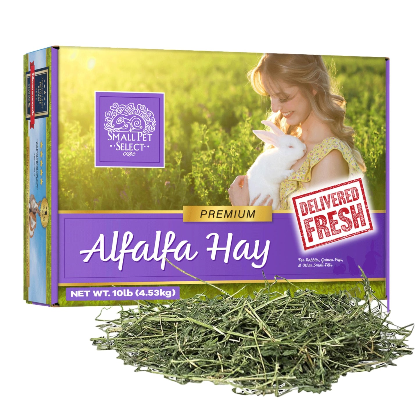 Small Pet Select Alfalfa Hay Pet Food for Young Rabbits, Guinea Pigs, Chinchillas, Tortoises and Other Small Animals, Easy to Store Box, 10 LB