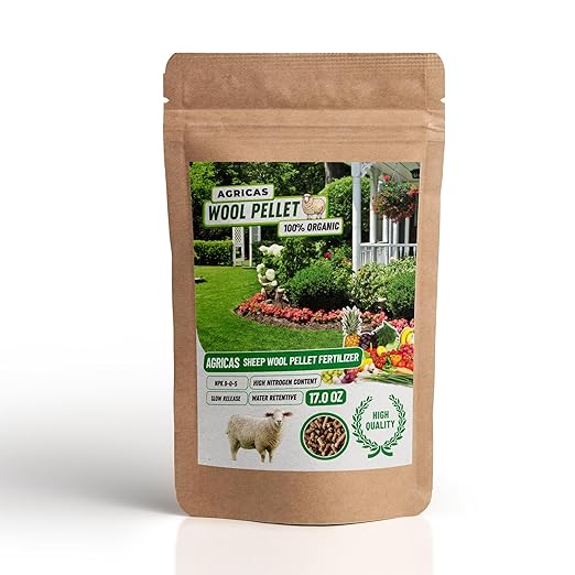 Wool Pellet Organic Fertilizer 17 oz, Made of Sheep Wool, Water Holding, Enhances Soil Health, Ideal for Fruits, Vegetables, Flowers, Indoor and Outdoor Plants - 1 Pack