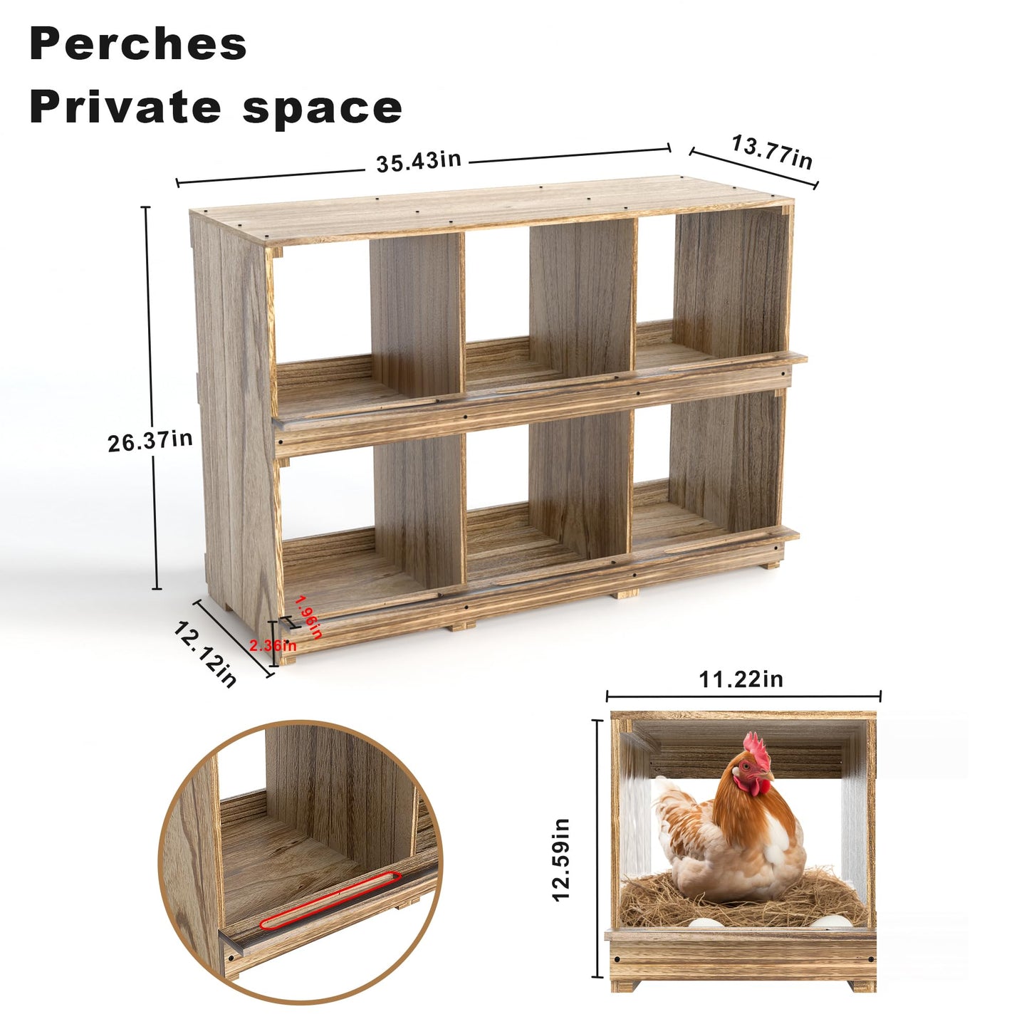 Nesting Boxes for Chickens Coop, Wooden Hens Nesting Eggs Laying Box, Chicken Nesting Boxes Wall-Mounted 6 Compartment