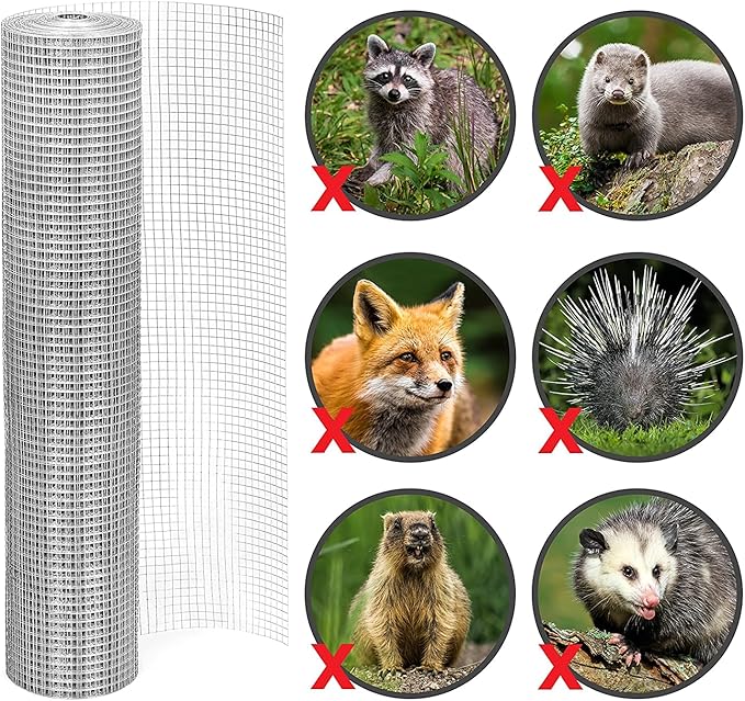 1/2” Galvanized Hardware Cloth 48" x 100' 19 Gauge, Hot-dip Galvanized After Welding, Chicken Wire Raised Garden Bed Plant Supports Poultry Netting Wire Cloth &Galvanized Wire Mesh Roll