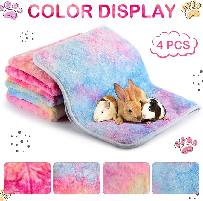 Reginary 4 Pcs Waterproof Guinea Pig Blankets Washable Small Animal Fleece Bedding Absorbent Guinea Pig Cage Liners Reusable Pet Pee Pad Sleep Mat for Hamster Ferret(Tie Dye Pattern,24 x 16 Inch)