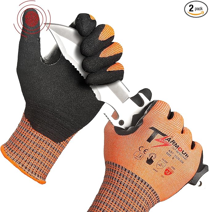 2 Pairs Highest Level Cut Resistant Gloves, ANSI A9 Cut Proof Work Gloves, Touch-Screen Compatible, Durable Cutting Gloves for Fishing, Men&Women Heavy Duty