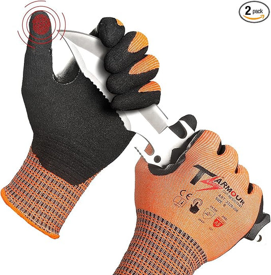 2 Pairs Highest Level Cut Resistant Gloves, ANSI A9 Cut Proof Work Gloves, Touch-Screen Compatible, Durable Cutting Gloves for Fishing, Men&Women Heavy Duty