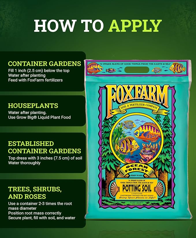 FoxFarm Ocean Forest Potting Soil, 12qt – Light, Aerated Texture, Designed for All Container Plants – pH Adjusted for Optimal Nutrient Uptake, Effectively Retains Moisture (12 Quart (1 Pack))