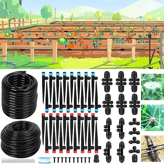 Drip Irrigation System Kit – 2025 New Quick-Connect Automatic Watering & Misting System with 48FT 1/2" Tubing, Large Coverage & Water-Saving for Greenhouses, Lawns, Gardens, Raised Beds