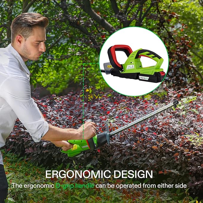 VIVOSUN 20" Cordless Hedge Trimmer, 20V Electric Bush Trimmer, 1400 RPM Shrub Trimmer, Dual-Action Laser Blade, 3/5" Cutting Capacity, Lightweight & Compact Trimmer, Battery and Fast Charger Included