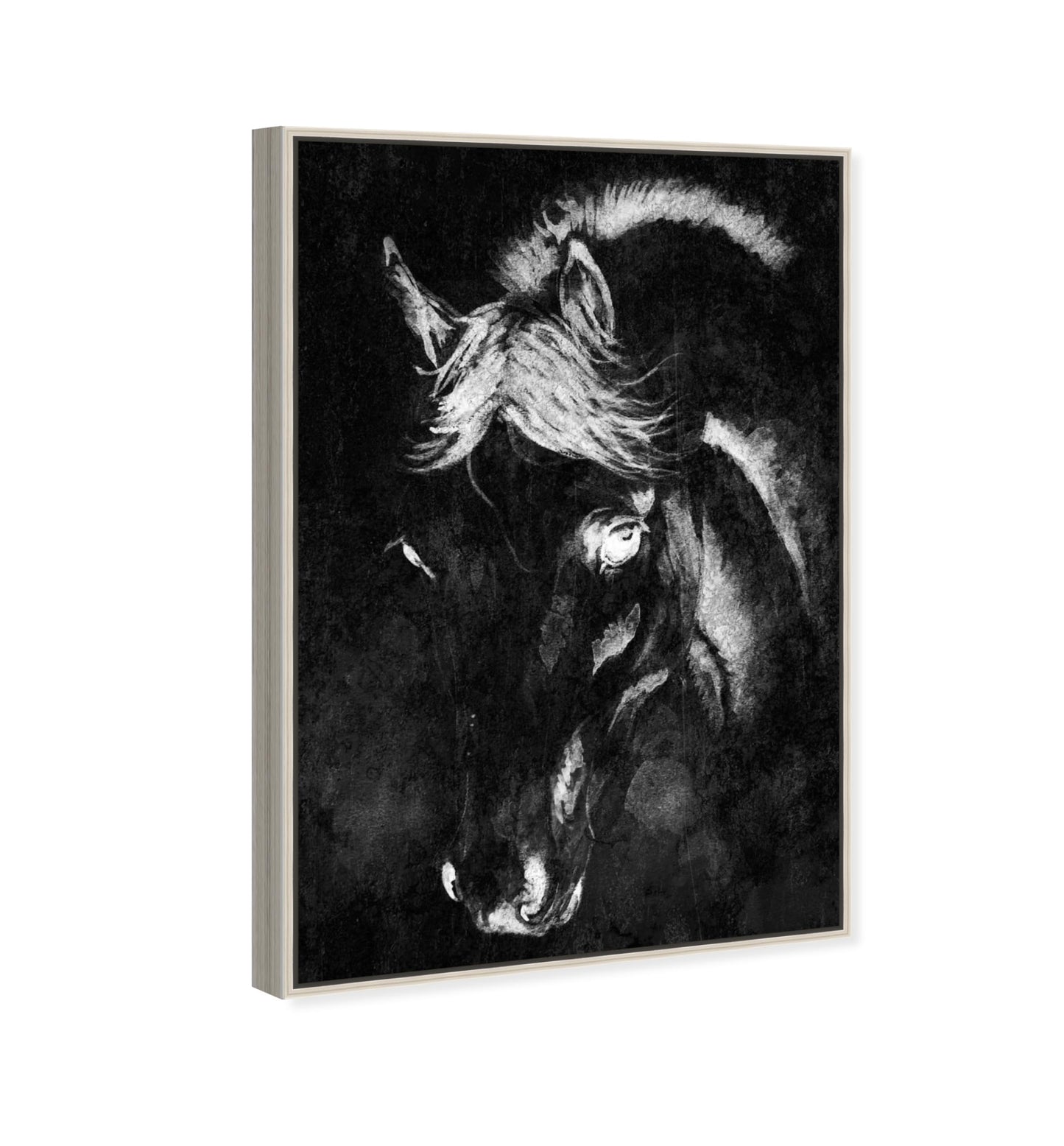 Country Farmhouse Canvas Print Painting Animal Wall Art 'Black Beauty Horse Art' White Framed Canvas Rustic Home Décor 20x30 in Black, White by Oliver Gal