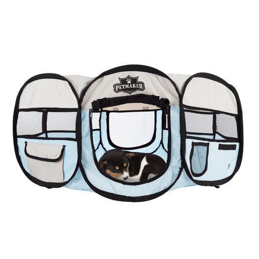 Pet Playpen - 33x15 Pop-Up Dog Kennel with Carry Bag - Portable Play Pen for Dogs, Cats, Rabbits, and Small Animals up to 25lbs by PETMAKER (Blue)