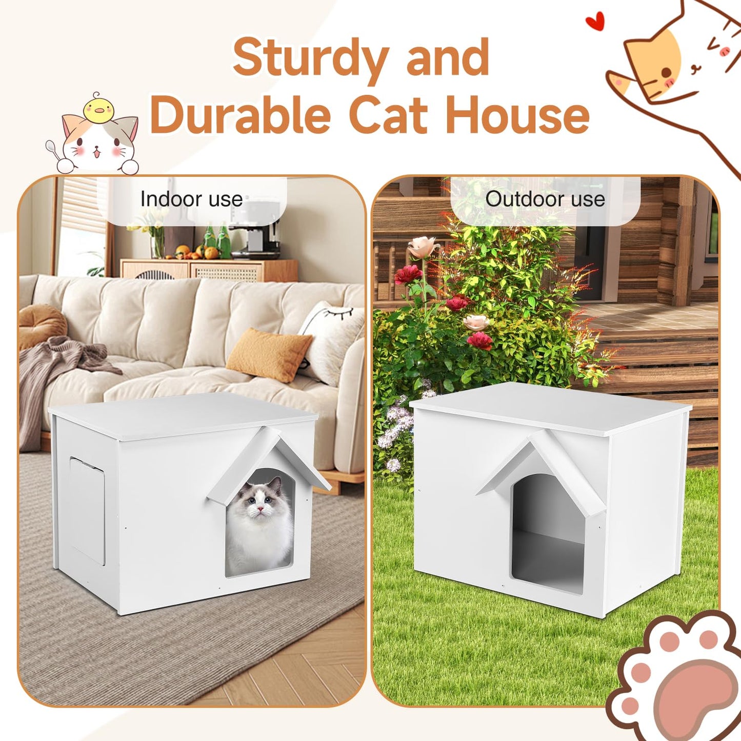 EARTHSON Outdoor Cat House, Feral Cat Shelter, Stray Cat Condo Waterproof and Insulated cat House with Escape Door