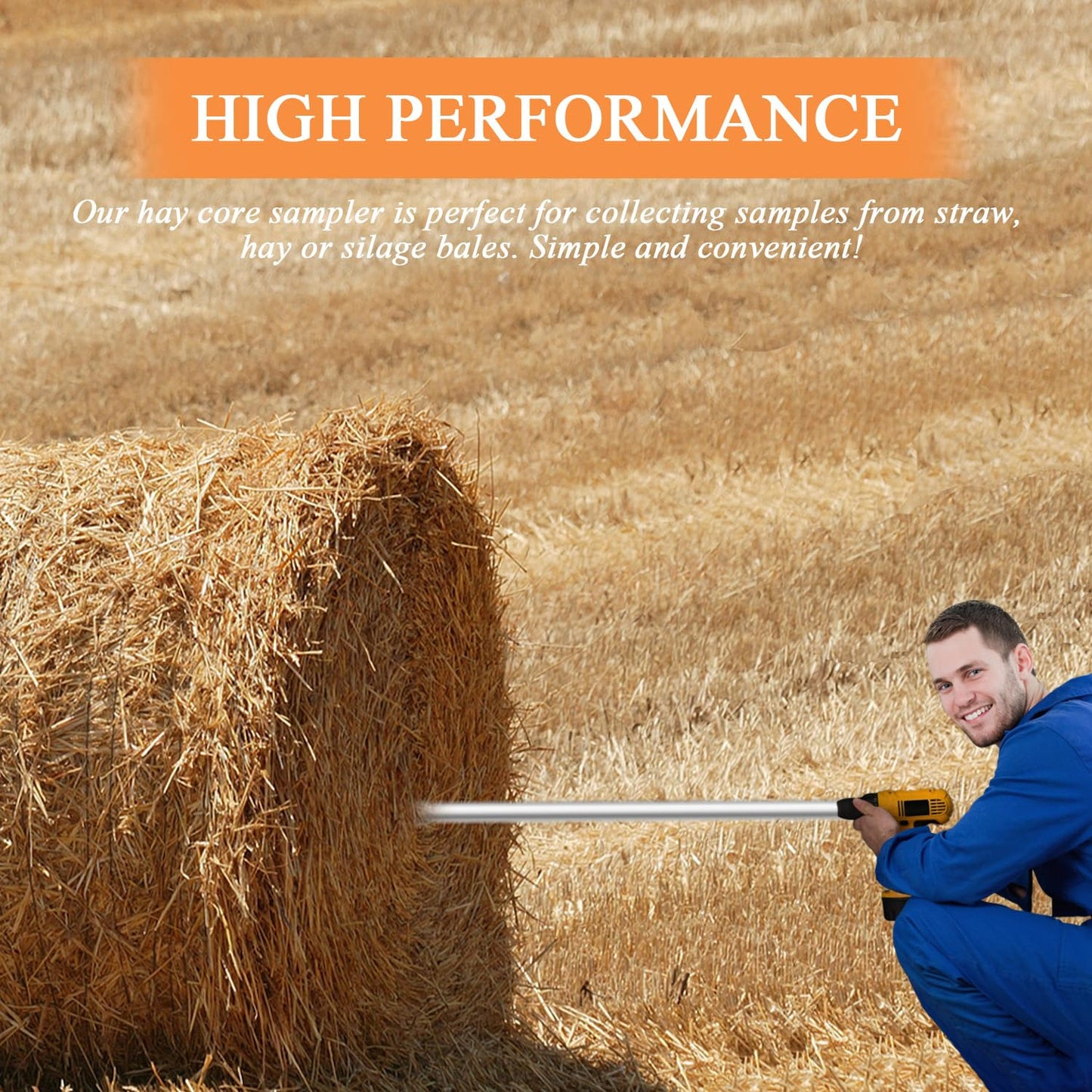 Hay Probe Bale Sampler, 26 Inch Stainless Steel Hay Core and Forage Probe for Drill, Serrated Tip Design, Accurate Hay Testing, Comes with Dowel and Metal File for Resharpening