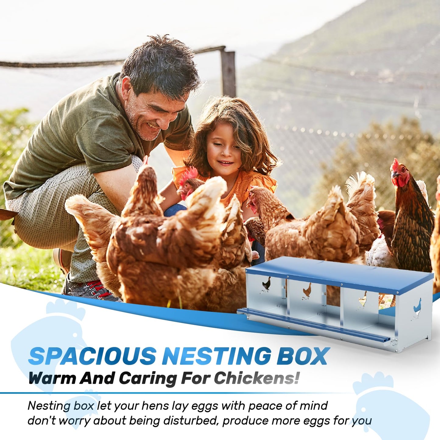 Kinchoix Chicken Nesting Box for Laying Eggs 3 Holes Metal Nest Box for Chicken Hens Ducks Poultry Protect Eggs Chicken Coop Easy Egg Collection Wall Mount Nest Box for Chicken Coop