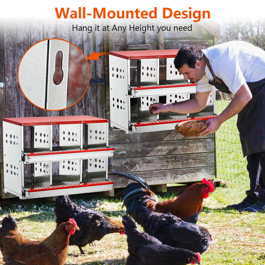 Nesting Boxes for Chickens, 6 Compartment Roll Out Away Chicken Nesting Boxes for Laying Eggs, Nesting Gift Boxes for Hens Duck Poultry, Metal Heavy Duty Chicken Coop with Perch