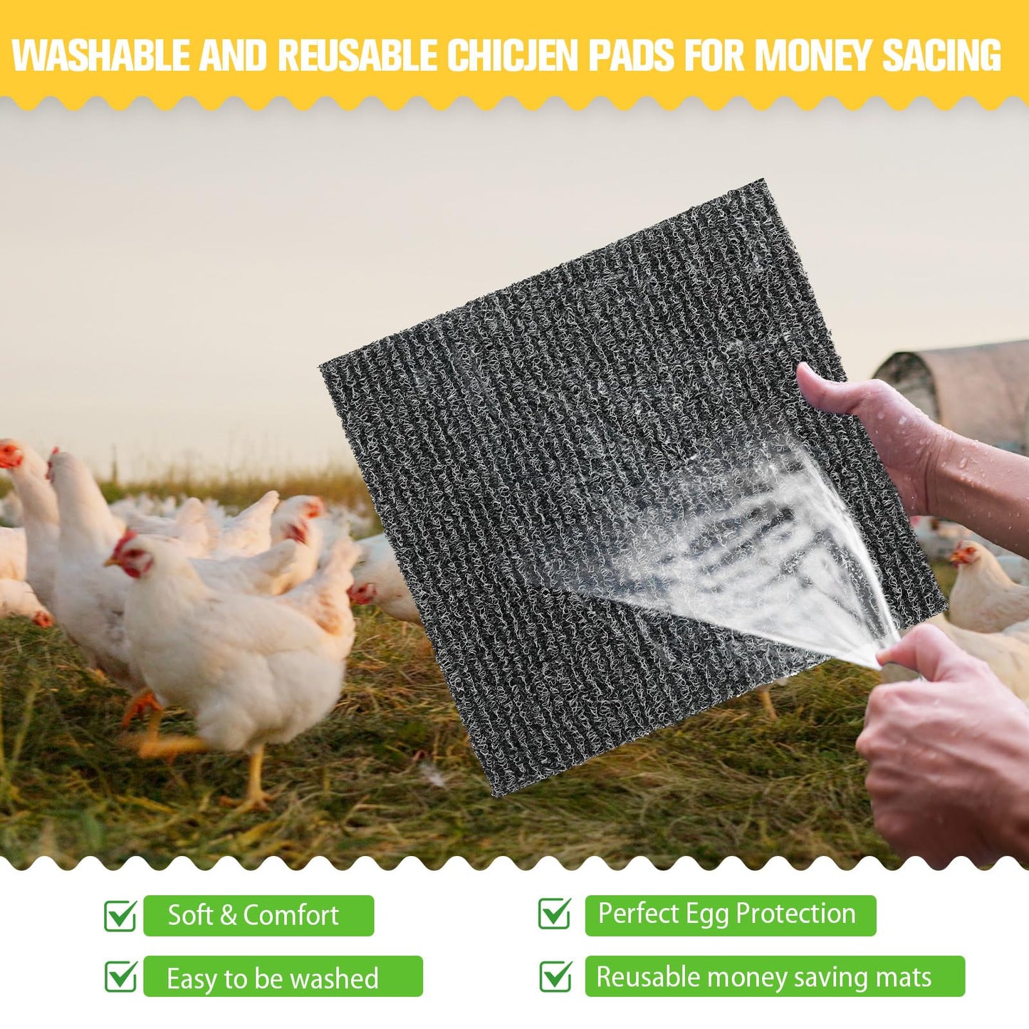 Chunful 12 Pcs Nesting Pads for Chicken Coop, Washable Plastic Nesting Box Liners 12x12 Inch Reusable Nest Box Pads with 6 Pcs Fake Wooden Eggs Chicken Laying Mats Coop Accessories