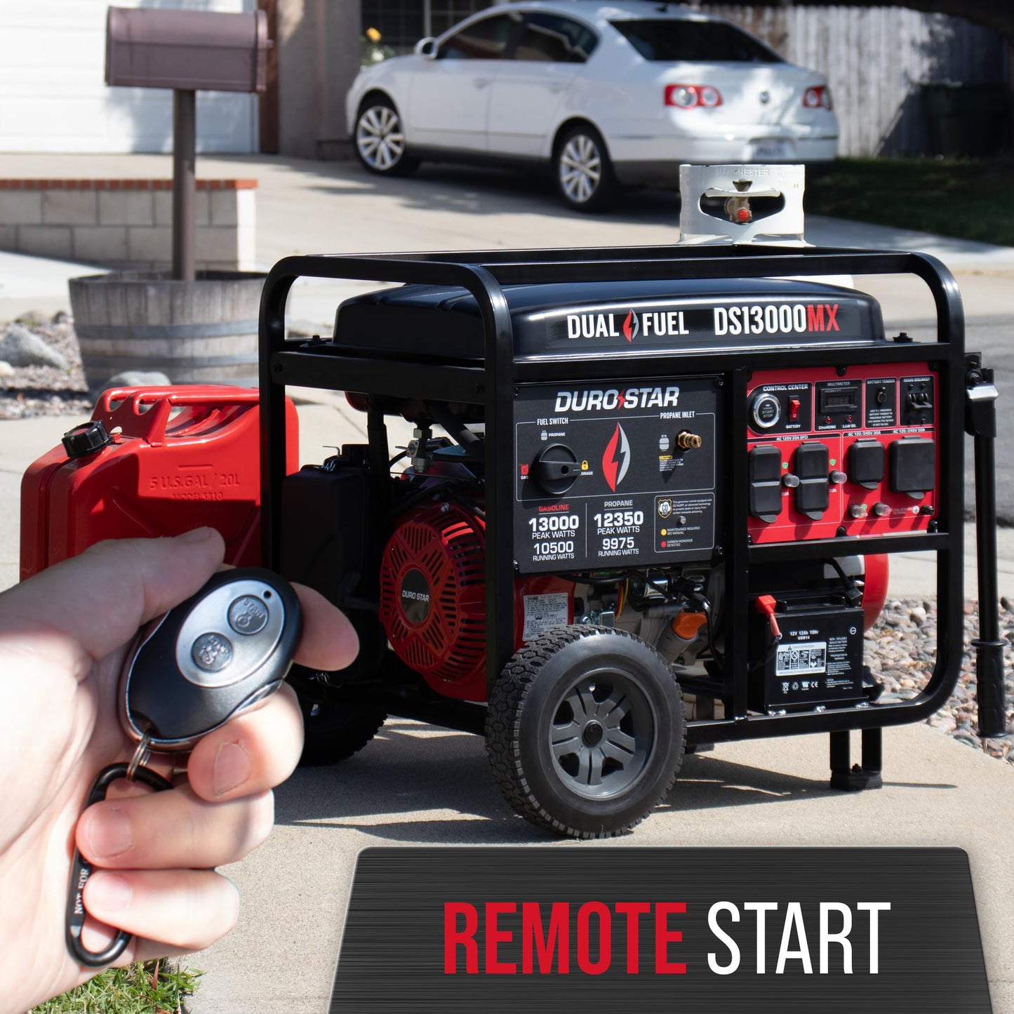 DuroStar DS13000MX 13,000-Watt 500cc Dual Fuel Portable Generator - Gas and Propane, Remote Electric Start, Whole Home Power Backup, Transfer Switch Ready, RV & Emergency Ready