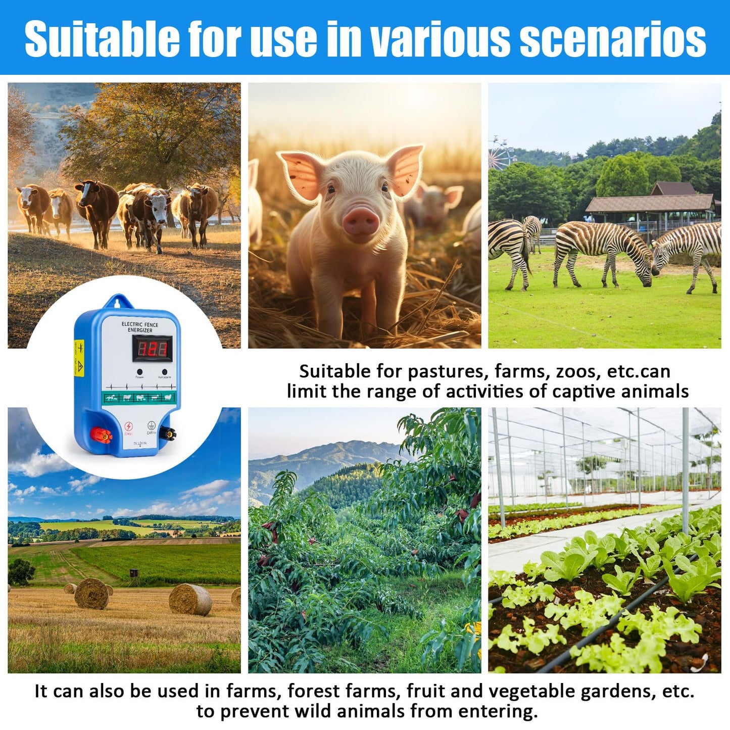 Electric Fence Charger for Livestock - 12 kV 3 Joules High-Power Electric Fence Energizer for Containing Pets Livestock and Preventing Wild Animals Intruding(7.07in)