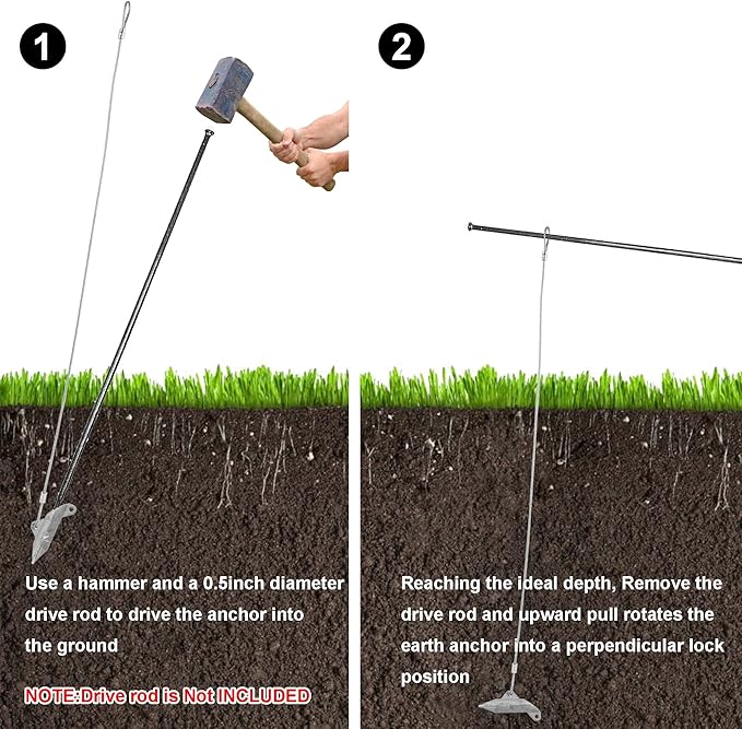 6 Pack Ground Earth Anchors - Easy Hook Anchor with 30" Long x 1/8" Cable, Ideal for Securing Shed, Fence, Green House, Swing Set and More..