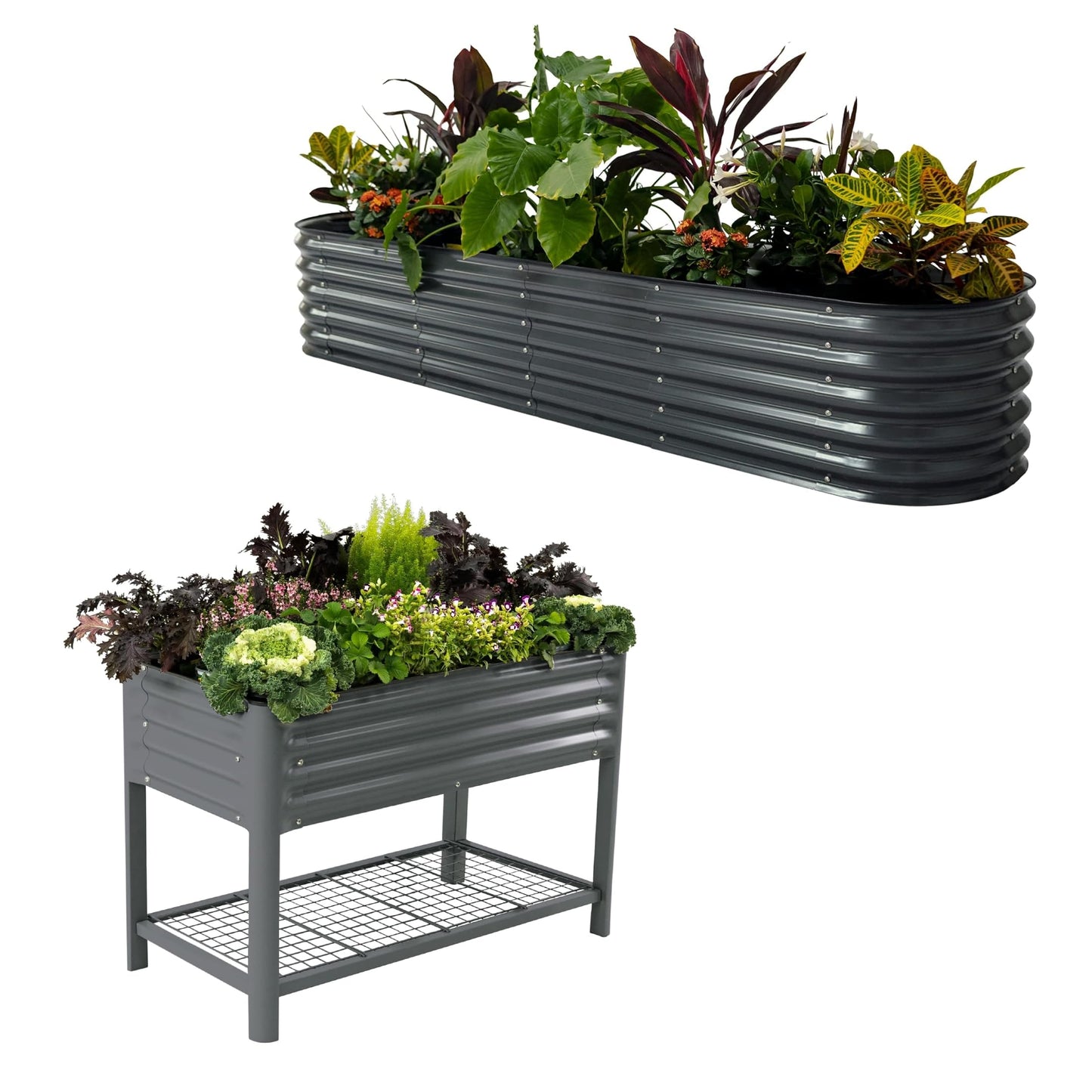17" Tall 9 in 1 Metal Raised Garden Bed & 32" Tall 2' x 4' Elevated Garden Bed
