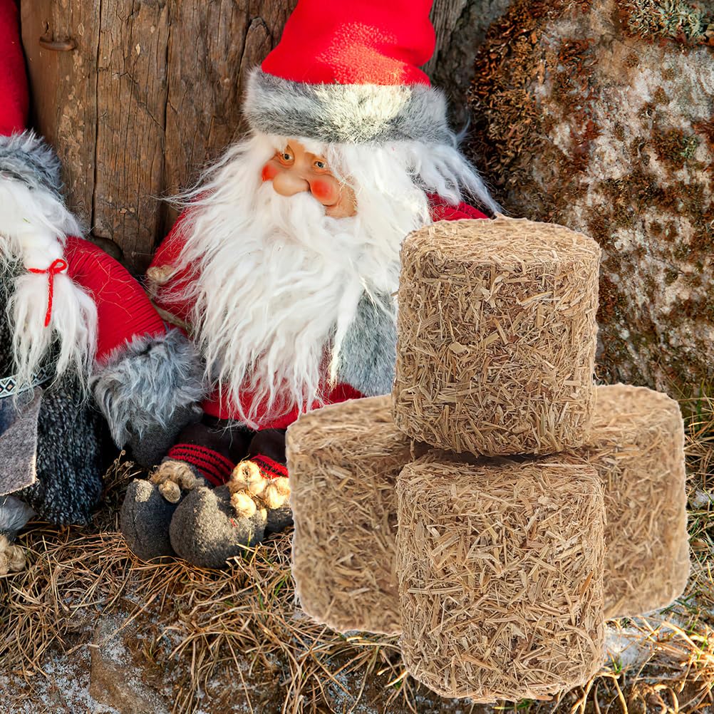 LOGOFUN 12pcs Mini Hay Bales Miniature Straw Bale Mini Hay Bales Decoration for Table Miniature Hay Blocks for Dollhouse Autumn Harvest Table Craft Display (Square+Round)