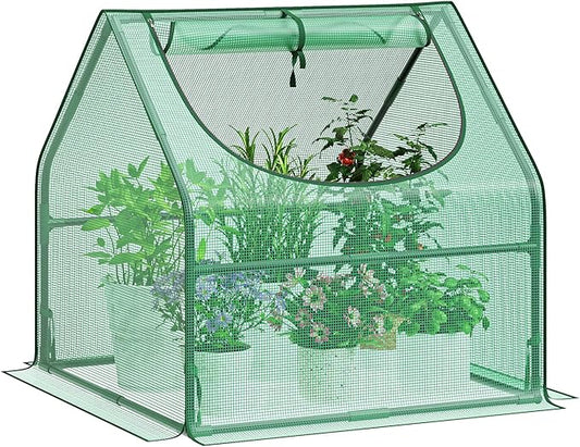 Greatbuddy Portable 3×3×3FT Mini Greenhouse, High-Density PE Plant Cover with Roll-up Zipper Window, Perfect for Indoor Outdoor Plant Growing
