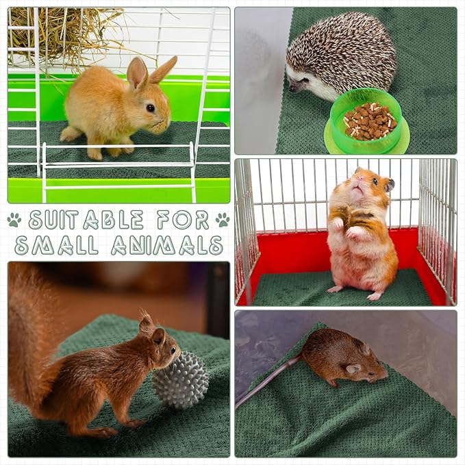 10 Pcs Guinea Pig Cage Liners Washable Rat Bedding for Guinea Pigs Controlling Absorbent Waterproof Pee Pads Blanket for Rabbits Hamster Small Animals Chinchilla(14 x 28 Inch,Dark Green)