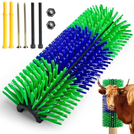 CONLI Livestock Scratching Brush with 4 Screws, Horse Brush with Plastic Bristles for Grooming, Cow Scratcher Goat Scratching Post, Full Massage Grooming Brushes for Horse Sheep Cattle Pig (Green)