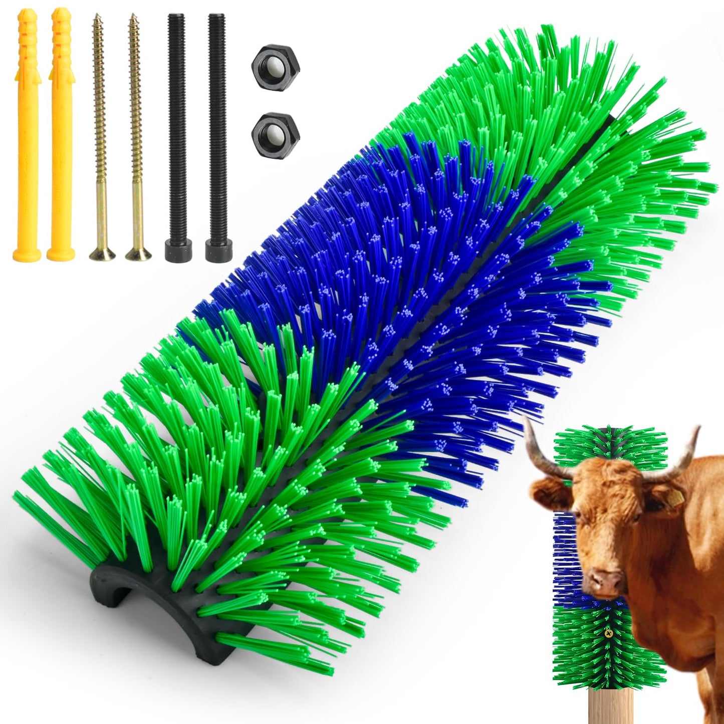 CONLI Livestock Scratching Brush with 4 Screws, Horse Brush with Plastic Bristles for Grooming, Cow Scratcher Goat Scratching Post, Full Massage Grooming Brushes for Horse Sheep Cattle Pig (Green)
