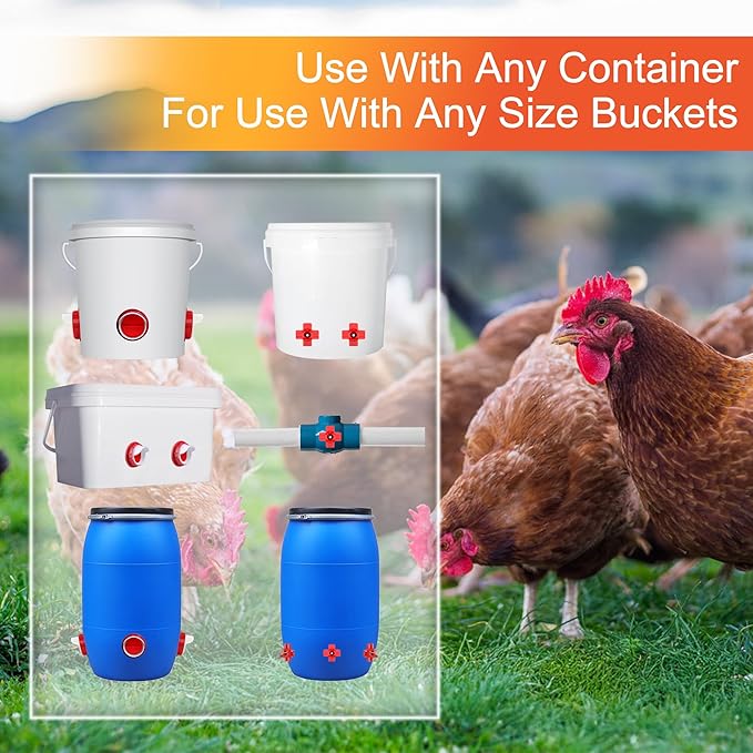 Chicken Feeders and Waterers, 6 Ports Chicken Feeder No Waste and 6 Packs Chicken Water Nipples