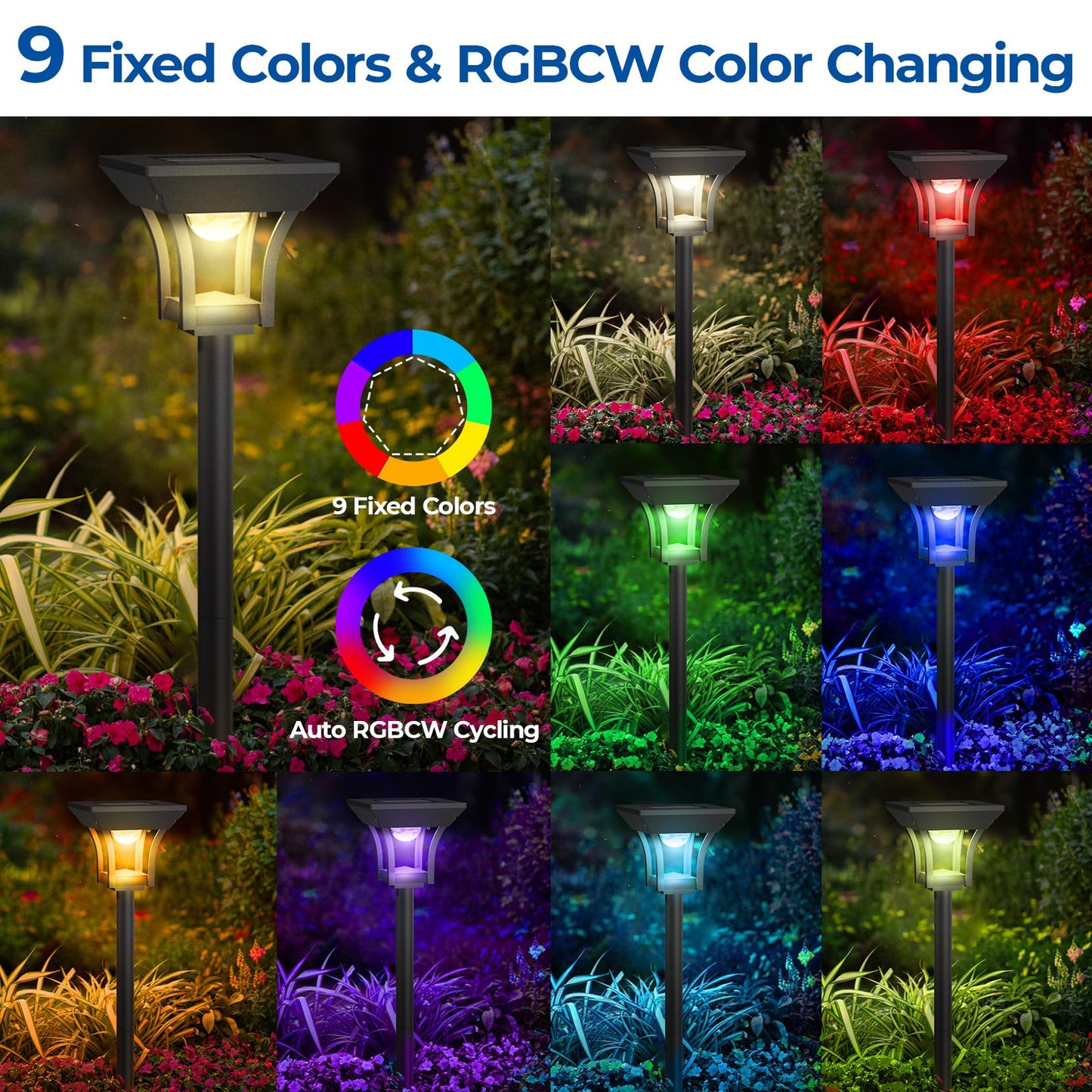 CINOTON UFO High Bay Light and Solar Pathway Light RGBCW 8 Pack