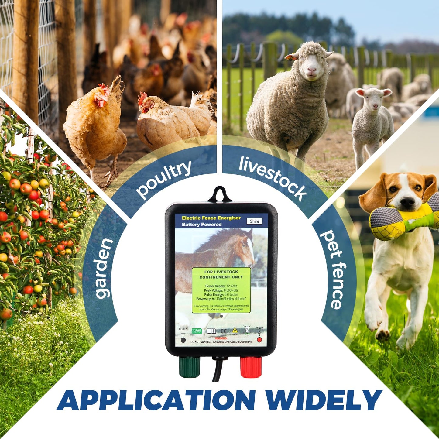 Andmon EF050 0.6 Joule Battery-Powered Electric Fence Energizer, 15miles/50acres Electric Fence for Dogs, High Power Low-Impedance Electric Fence for Secure Your Area with Confidence